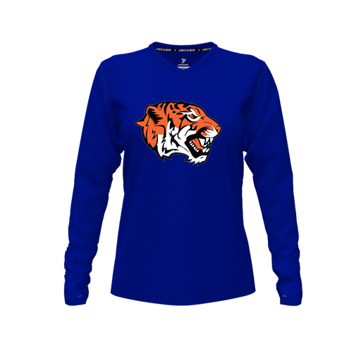 [FTLVCFRY-FYXS-LOGO1] Decker Comfort T-Shirt (Female Youth XS, Royal, V Neck, Logo 1, Long Sleeve)