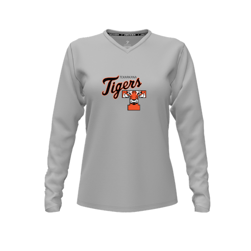 [CUS-DFW-TEES-CMF-VNK-LSL-GRY-FYXS-LOGO2] Comfort T-Shirt (Female Youth XS, Gray, V Neck, Logo 2, Long Sleeve)