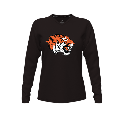 [FTLVPTBK-FYXS-LOGO1] Decker Performance T-Shirt (Female Youth XS, Black, V Neck, Logo 1, Long Sleeve)