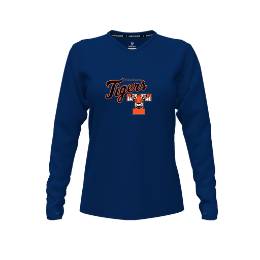 [FTLVPTNV-FYXS-LOGO2] Decker Performance T-Shirt (Female Youth XS, Navy, V Neck, Logo 2, Long Sleeve)