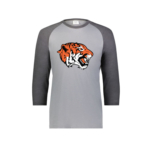 [6879.30V.S-LOGO1] Men's Vintage 3/4 Sleeve T-Shirt (Adult S, Gray, Logo 1)