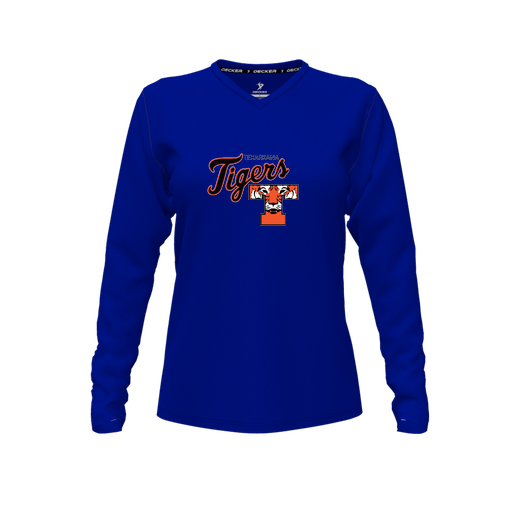 [CUS-DFW-TEES-PER-VNK-LSL-RYL-FYXS-LOGO2] Performance T-Shirt (Female Youth XS, Royal, V Neck, Logo 2, Long Sleeve)