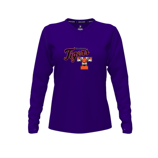 [CUS-DFW-TEES-PER-VNK-LSL-PUR-FYXS-LOGO2] Performance T-Shirt (Female Youth XS, Purple, V Neck, Logo 2, Long Sleeve)