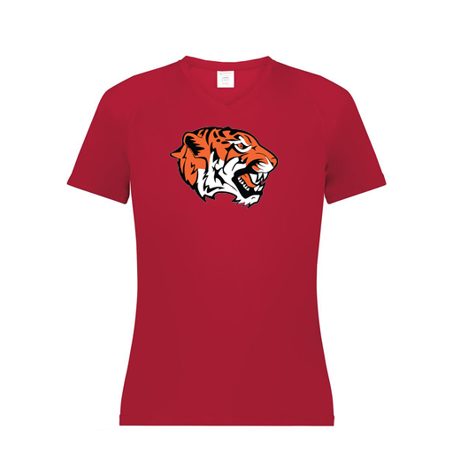 [2792.083.XS-LOGO1] Ladies Smooth Sport V-Neck T-Shirt (Female Adult XS, Red, Logo 1)