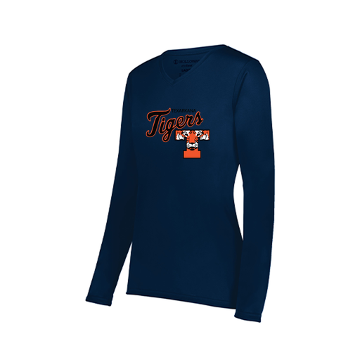 [222824.065.S-LOGO2] Ladies LS Smooth Sport Shirt (Female Adult S, Navy, Logo 2)